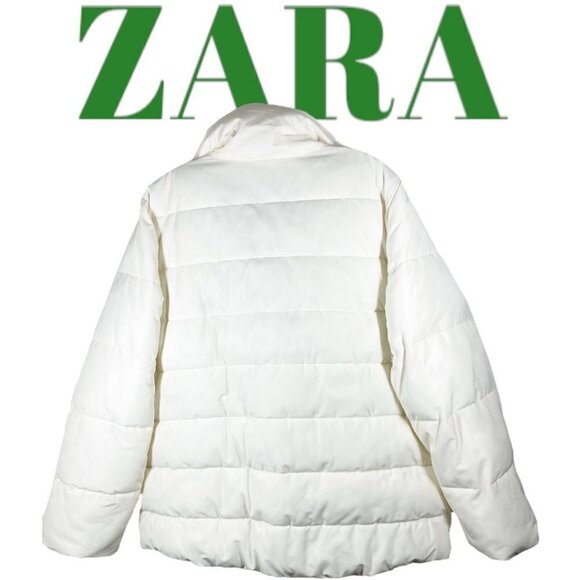 ZARA Mid Length Oversized Cocoon Puffer Coat Cream Water Resistant, Size Large - Picture 5 of 16
